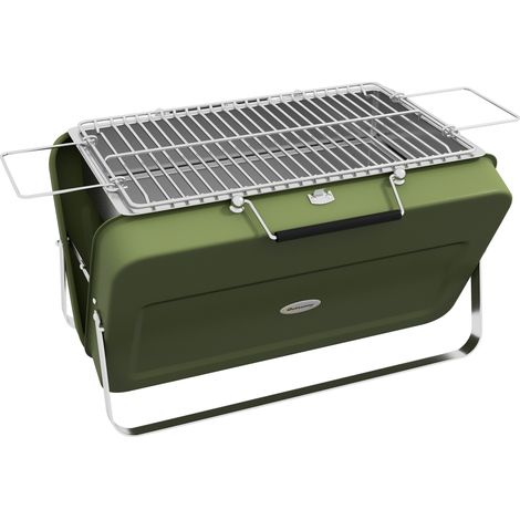 Barbecue à charbon portable – Mini grill pliant avec grille et plateau à charbon – Idéal pour pique-nique, jardin et camping – Vert