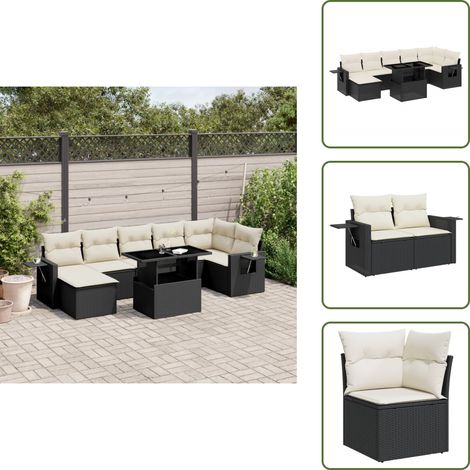 The Living Store 8-tlg. Garten-Sofagarnitur mit Kissen Schwarz Poly Rattan - Gartenmöbel Set - PE-Rattan Möbel - Outdoor Lounge - Gartenlounge - Terrassenmöbel (1/5)