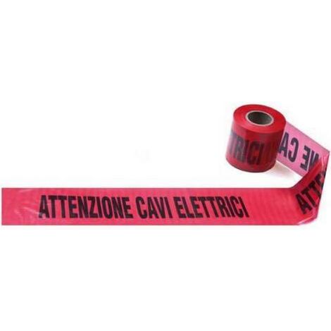 Koem rotolo nastro segnaletico rosso alta visibilita' in polietilene cm 10x200 mt per segnalazione cavi elettrici per ediliza e lavori stradali (1/5)