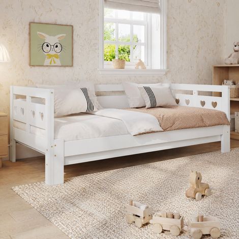 Cama nido 90x190 cm blanca de pino y MDF con corazón, 2 plazas, sin colchón - CHICFURN (1/5)