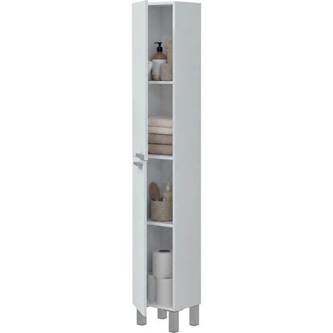 Mobile Colonna Nin, 3 Ripiani, 2 Ante, Reversibile, 30x25x182h cm Bianco Lucido
