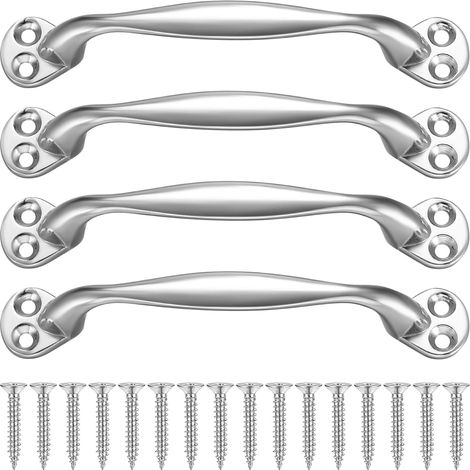 Lot de 4 poignées de porte coulissantes rétro en forme d'arc pour portail de jardin, garage, abri de jardin, armoire, avec vis, 129 mm (argenté) (1/5)