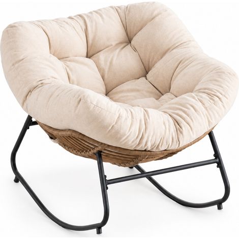 ELVMI Sillón mecedora con estructura metálica y asiento de Chenille Beige para salón dormitorio (1/5)