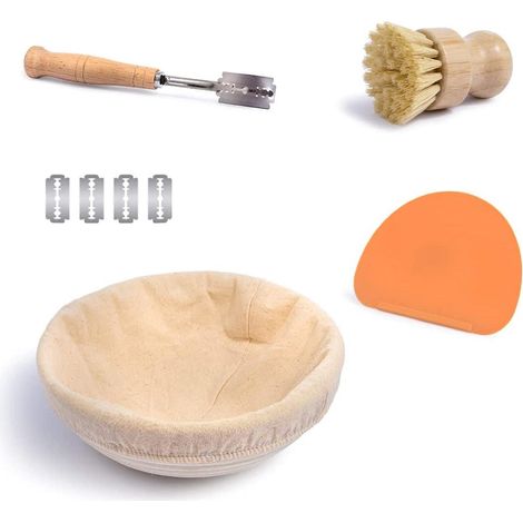 Panier rond en osier fait main avec tissu en lin pour la levée de la pâte (1/5)