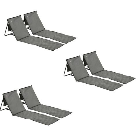 6er-Set Strandmatte, Faltbare Strandliege, Verstellbare Sonnenliege, Strandmatratze mit Tragetasche, Magazin Tasche, Stahl, Oxford, 142 x 51 x 40 cm, Grau