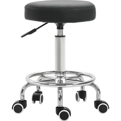 Tabouret à roulettes, tabouret de massage avec hauteur réglable 50-64 cm et assise rembourré, pivotant 360°, noir (1/5)