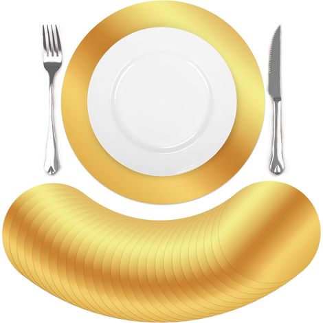 Lot de 100 Sets de Table Jetables Or Miroitants Ronde, 33cm Dessous de Table en Papier, Dessous Assiette pour Mariages Anniversaires Vacances Cuisine Maison, Décoration de Table (1/5)