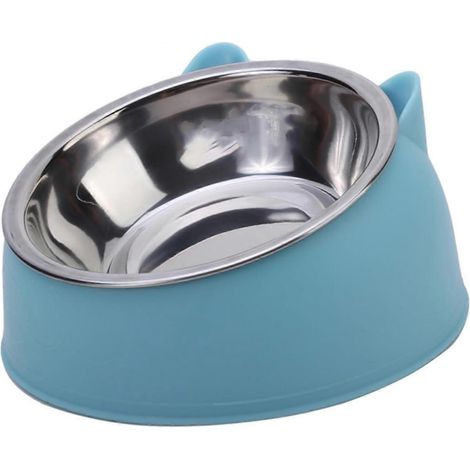 Gamelle pour chat inclinée en acier inoxydable surélevée bleue pour digestion facilitée et nettoyage aisé (1/5)