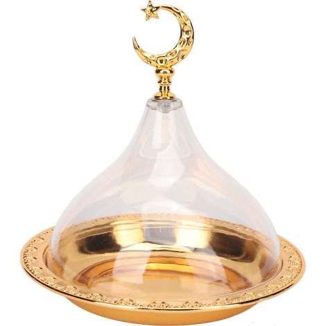Assiette de Service en Acier Inoxydable avec Dôme et Motifs Dorés pour Fêtes et Cafés (1/5)