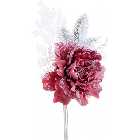 Fiore decorativo "Ginny" innevato color Rosso per interni ed esterni h 52 cm