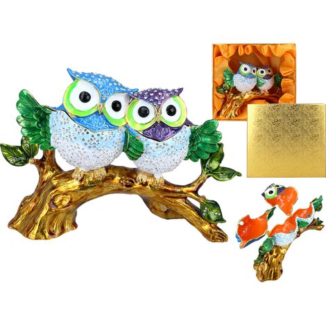 Scatola in metallo a forma di gufo, contenitore decorativo per gioielli, 15x10 cm (1/5)
