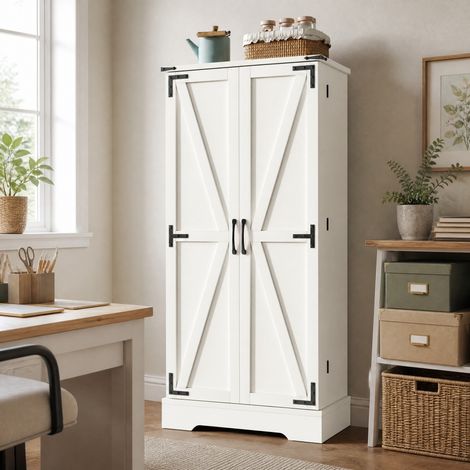 Credenza da cucina LED 60 x 35 x 128,5 cm, 2 ante, bianca DESVIAE (1/5)