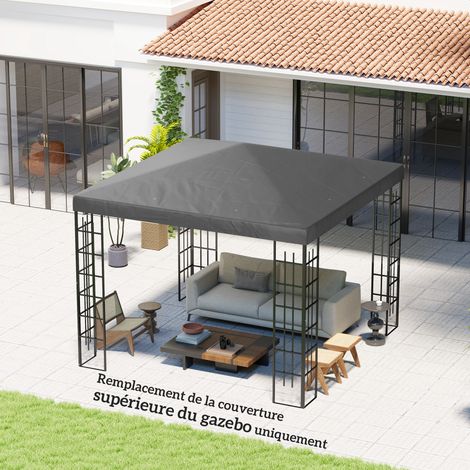 Telo di ricambio per gazebo/pergola con fori di drenaggio, protezione solare UPF30+, 3 x 3 m, grigio scuro.