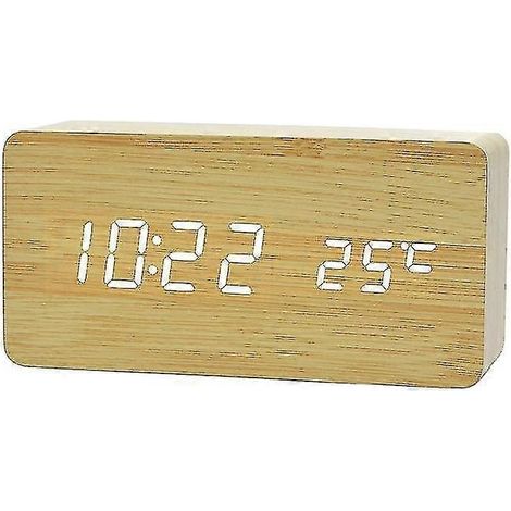 Réveil numérique LED en bois - bois/blanc (1/5)