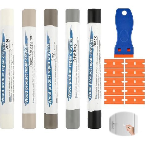 5-farbiges graues Parkett-Reparaturset, Holzspachtel mit Spachtel und Klingen, Holzkitt für Laminatböden, Füllstoff für Möbel, Böden, Türen, Fliesenreparaturset