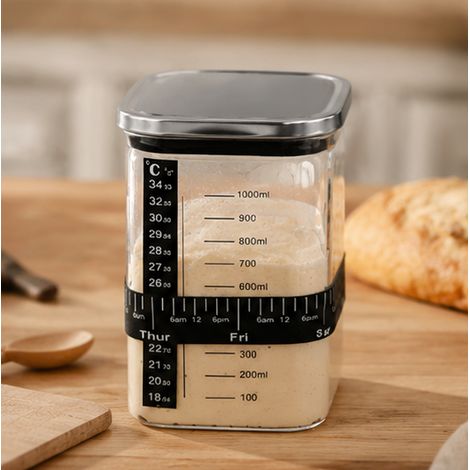 Bocal de fermentation - Bocaux de conservation en verre - Récipient pour la fermentation naturelle par levures - Bocal en verre gradué et hermétique - Bouteille de fermentation - Transparent - Carré - (1/5)