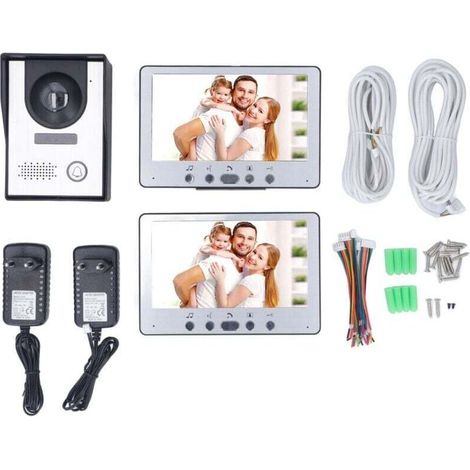 7-Zoll-Video-Türsprechanlage mit 2 Bildschirmen, wasserdichter Infrarot-Nachtsicht, Fernentriegelung, Videoeingangssystem, 100–240-V-EU-Stecker (1/4)