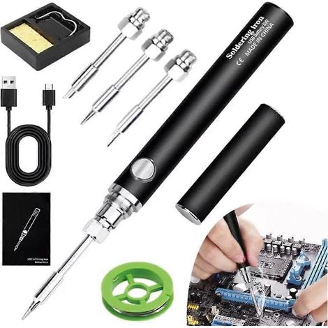 Online Store - Kit de fer à souder portable sans fil, stylo à souder rechargeable avec pointe de fer (1/5)