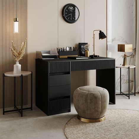 Bureau Omira, Noir, 120 x 55 cm avec 5 tiroirs, Vicco
