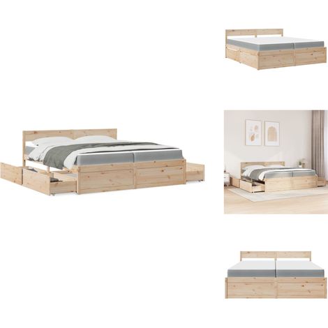 Lit avec tiroirs et matelas 200x200 cm bois massif de pin - Lit Double - Lit Plateforme - Lit Avec Rangements - Lit En Bois Massif - Matelas À Ressorts Ensachés (1/5)