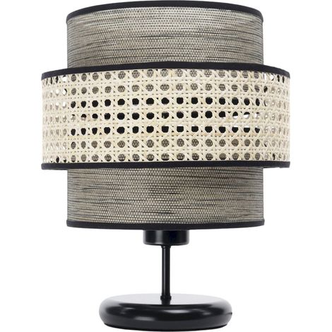 Lampe de table Extérieur en rotin, intérieur en tissu structuré gris foncé - Crème, gris (1/5)