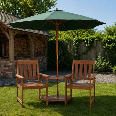 Rydal 2 Seater Wooden Love Seat & 2.7m Green Parasol Set (1/5)
