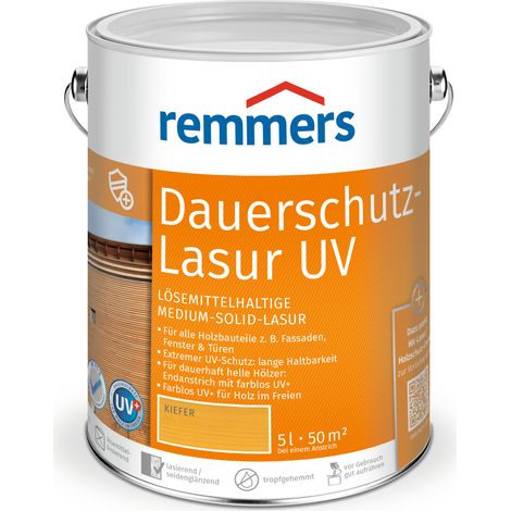 Remmers Dauerschutz-Lasur UV kiefer, 5 Liter, Holz UV-Schutz für außen, auch für helle Farbtöne und farblos UV+, blockfest, wetterbeständig
