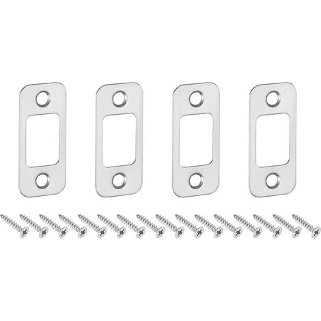 4Pcs Pièce de Rechange pour Plaque de Serrure, 57mm x 25,5mm Plaque de Verrou de Pêne Dormant en Acier Inoxydable pour Plaques de Frappe de Porte pour Cadre de Porte, Argent (1/5)