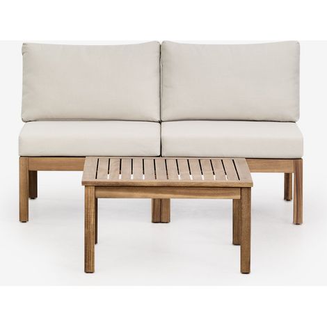 Set soggiorno con divano modulare a 2 pezzi e tavolino in legno di acacia Branson SKLUM            