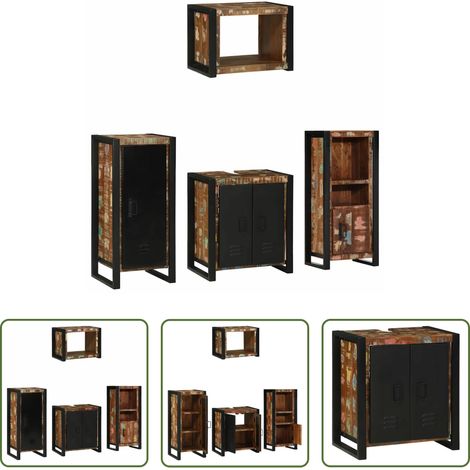 vidaXL Wandregal - Badezimmermöbel-Set mit Regal 4 pcs Massives upgecyceltes Holz (1/5)