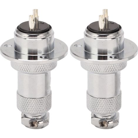 Runder 2-poliger Flugzeugstecker, Zinklegierung, silbernes Gehäuse, silberfarbener Kupferdraht, AC/DC 250 V, 20 mm, 2er-Pack (1/5)