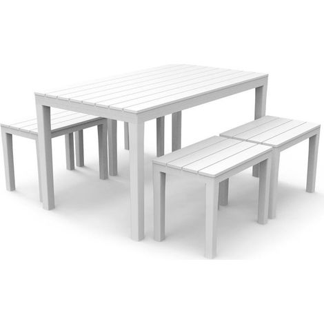 TrAdE Shop Traesio - Set Salotto Samoa Da 5pz Con Tavolo Rettangolare 4 Panche 4 Posti Bianco Arredo 090644 - (1/5)