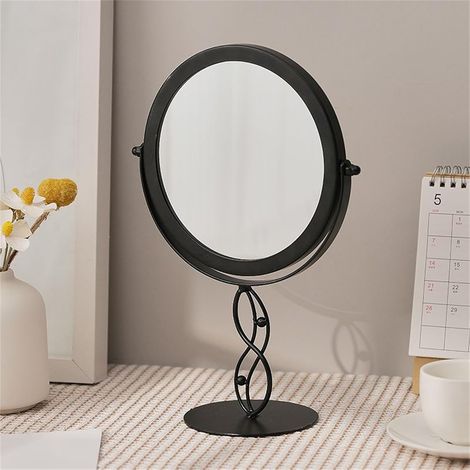 Miroir de maquillage rétro de table avec rotation à 360°, miroir de rasage HD de comptoir, miroir de beauté rond pour salle de bain et hôtel, noir (1/5)