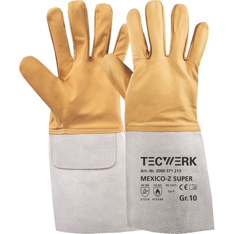 TECWERK Schweißerhandschuhe Mexico Z Super Gr.10 gelb/grau EN 388/407/12477 10PA TW