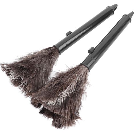 Lot de 2 plumeaux rétractables en plumes d'autruche avec long manche pour le nettoyage de la maison (1/5)