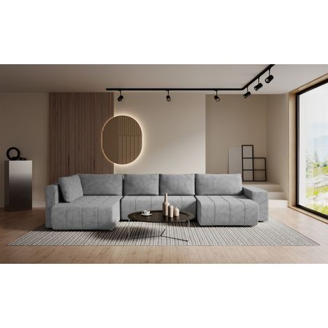Wohnlandschaft Schlafsofa ARMANDA in Stoff Blur Silbergrau langer Schenkel Links