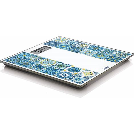 Pèse-personne électronique rechargeable LAICA Design inspiré des flocons - Chargement USB, verre trempé, grand écran LCD, design fin, pèse-personne, bleu (1/4)