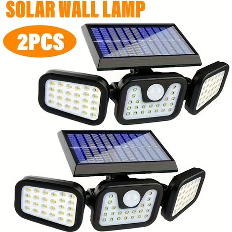 2-teilige Solar-Wandleuchte für den gewerblichen Einsatz, 74 LEDs mit Bewegungsmelder, 270° Weitwinkelbeleuchtung, 3 Beleuchtungsmodi