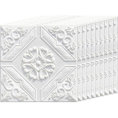 Lot de 30 panneaux muraux 3D en mousse – Dalles murales carrées autocollantes avec motif floral pour décoration, 35 × 35 cm (1/5)