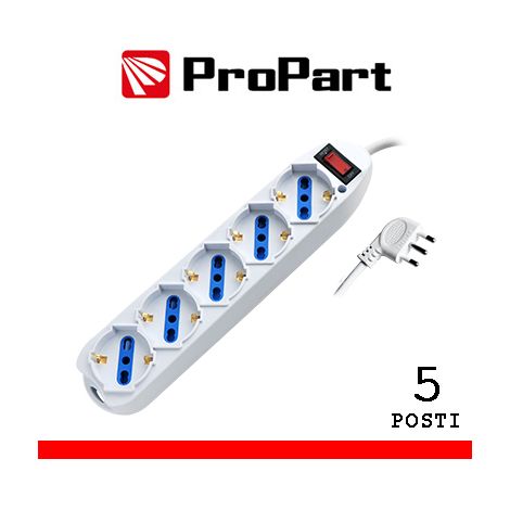 Multipresa 5pos bipasso/schuko spina10A +interr.