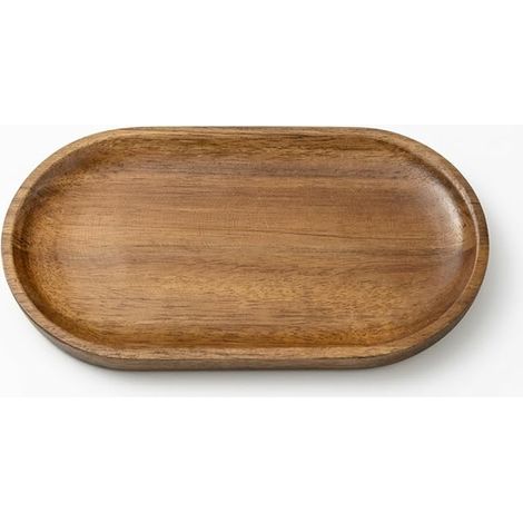 Plateau de Service Ovale en Bois d'Acacia Naturel pour Cuisine et Salle de Bain, Decoratif Design Bougies Bijoux Clés, Repose Cuillère et Aperitif Café Thé (1/5)