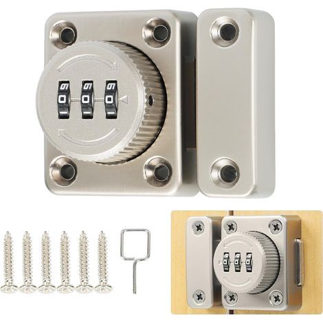 Serrure à Code Sans Clé, 5 X 4 Cm, Serrure à Code à 3 Chiffres avec Vis de Fixation de Sécurité, Verrou à Code Pour Placard d'Armoire, Garage, Clôtures, Argenté (1/5)