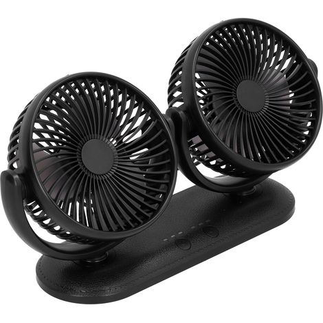 Ventilateur voiture USB DC201 double tête silencieux 3 vitesses refroidissement d'air orientable 360°, rafraîchissement autonome (1/5)