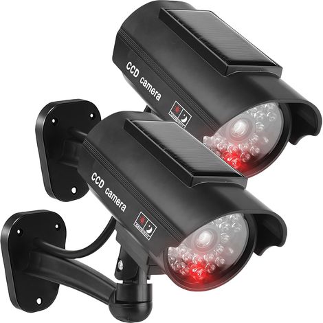 Caméra Factice - Lot de 2 - ABS Noir - LED Solaire Clignotante - Sécurité Intérieur Extérieur - 190x135mm (1/5)