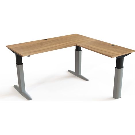 STIER Eck-Schreibtisch 501-23 elektrisch höhenverstellbar 180 x 180cm Nussbaum melaminbeschichtet 68-120cm (1/3)
