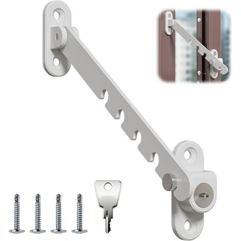 1 - Butée De Fenêtre - Protection Chat - Acier Inoxydable Et Plastique - Réglage 5 Niveaux Sans Perçage Pour Fenêtre Oscillante - Intérieur Maison Animaux - Argent - 16 Cm (1/5)