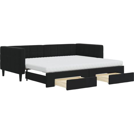 Maison Exclusive - Lit de jour avec gigogne et tiroirs noir 90x200 cm velours