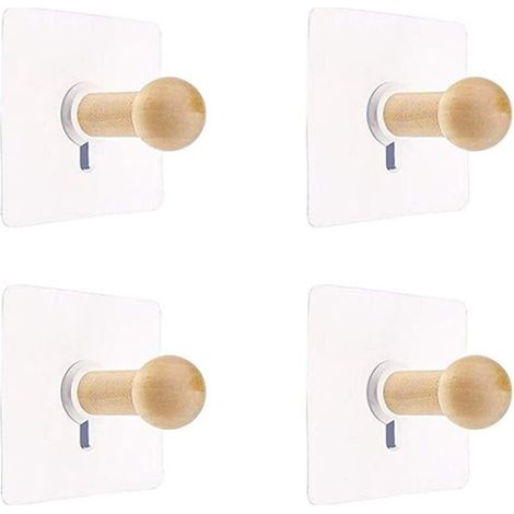 Selbstklebende Handtuchhaken – 4 Handtuchhaken – Kleiderhaken aus Holz – Garderobenhaken (1/5)