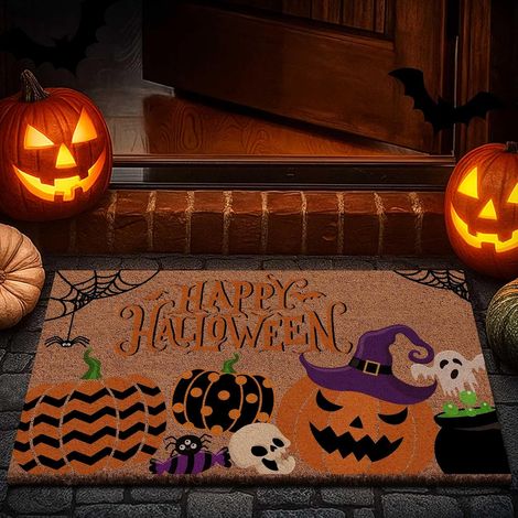 (50x80cm) Paillasson Coco Halloween, Citrouille Rayée Antidérapant Coco Naturel Tapis Porte Entrée Extérieure Exterieur Tapis (1/4)