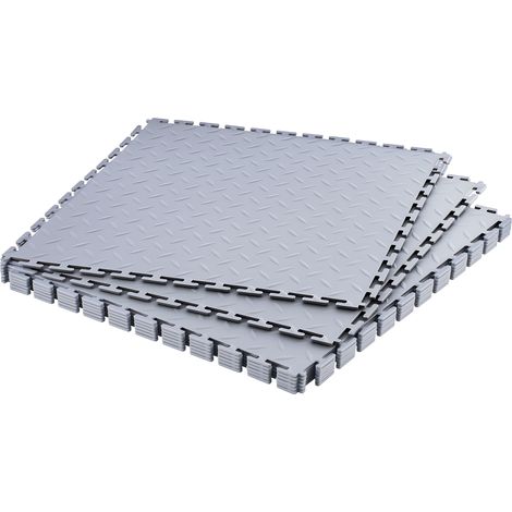 VEVOR Dalles de Garage Emboitables, Lot de 8, Revetement de Sol Garage Modulaire 513 x 513 x 5 mm, Tapis Antiderapants PVC pour Garages, Atelier de Reparation, Entrepot et Local a Outils, Gris Clair